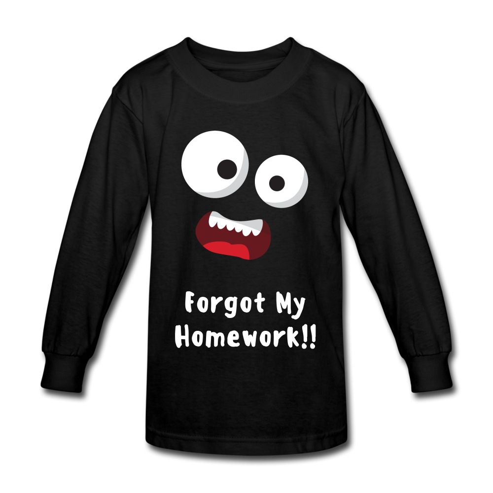 Kids' Long Sleeve T-Shirt: Forgot my homework - black