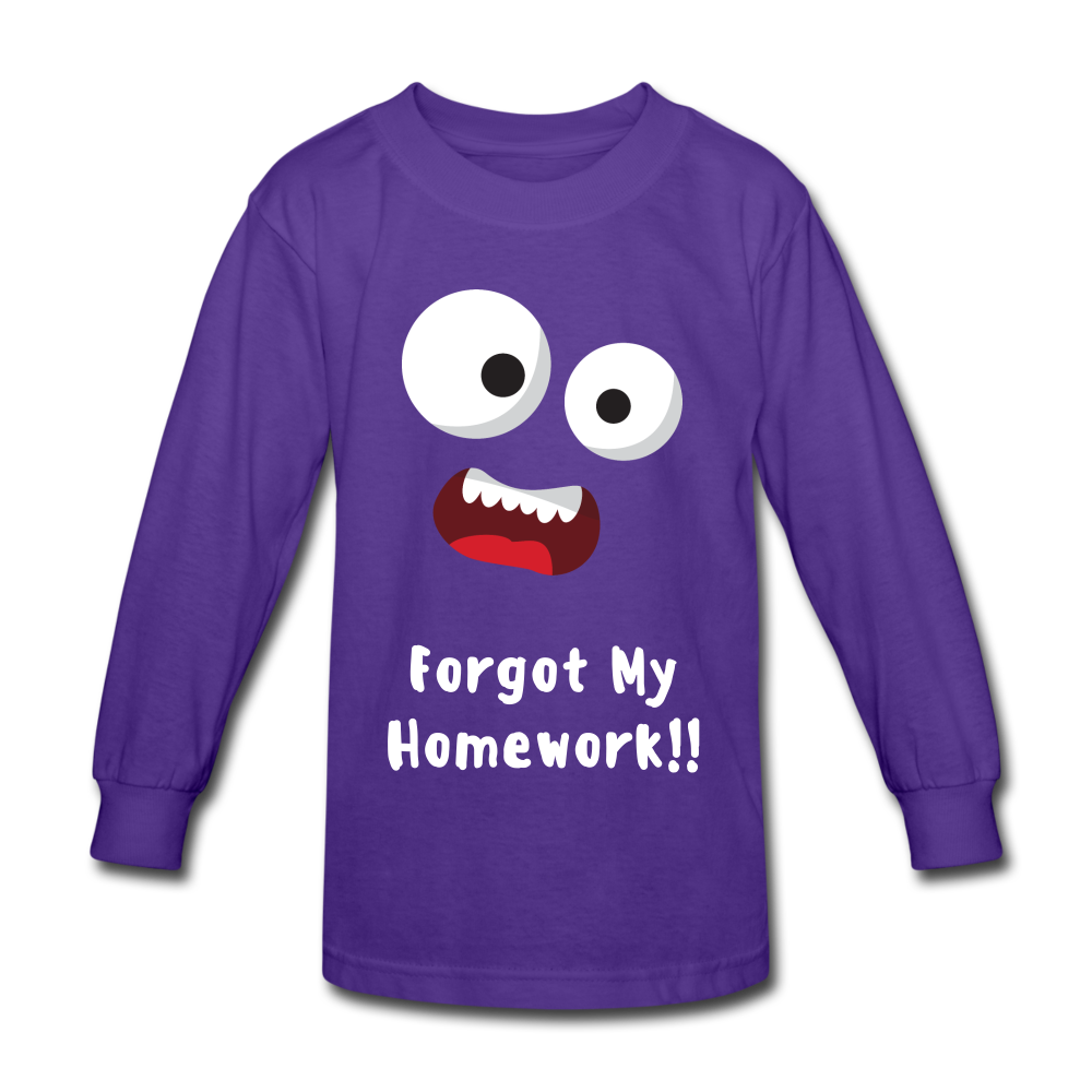 Kids' Long Sleeve T-Shirt: Forgot my homework - dark purple