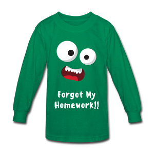 Kids' Long Sleeve T-Shirt: Forgot my homework - kelly green