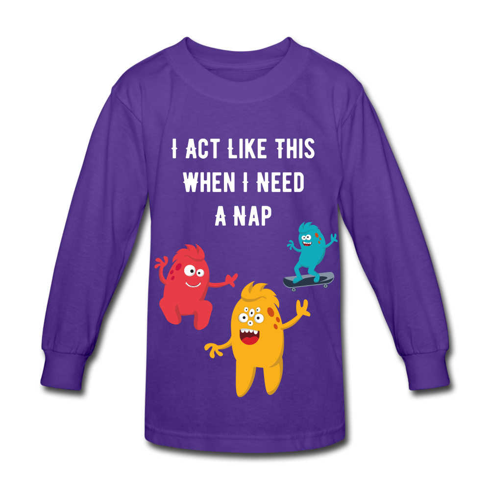 Kids' Long Sleeve T-Shirt: I Need A Nap - dark purple