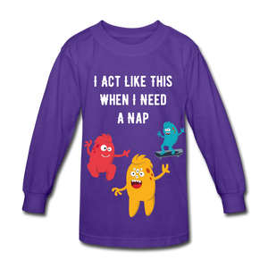 Kids' Long Sleeve T-Shirt: I Need A Nap - dark purple